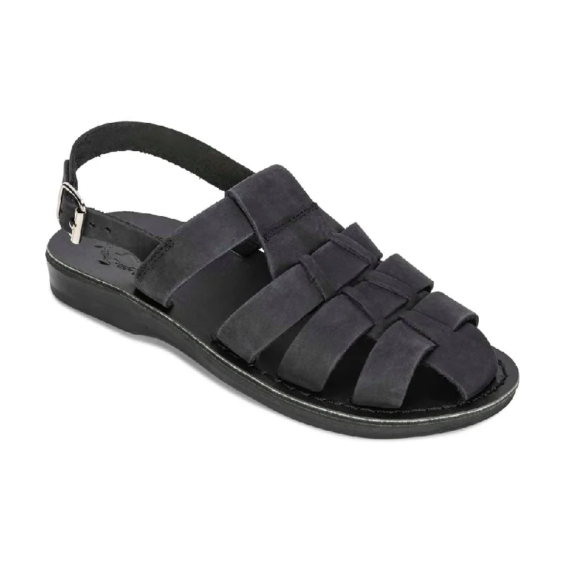 Men's sandals with a stretchy strap for a better fitMen's sandals with a stretchy strap for a better fitMichael - Slingback Leather Fisherman Sandal | Black Nubuck