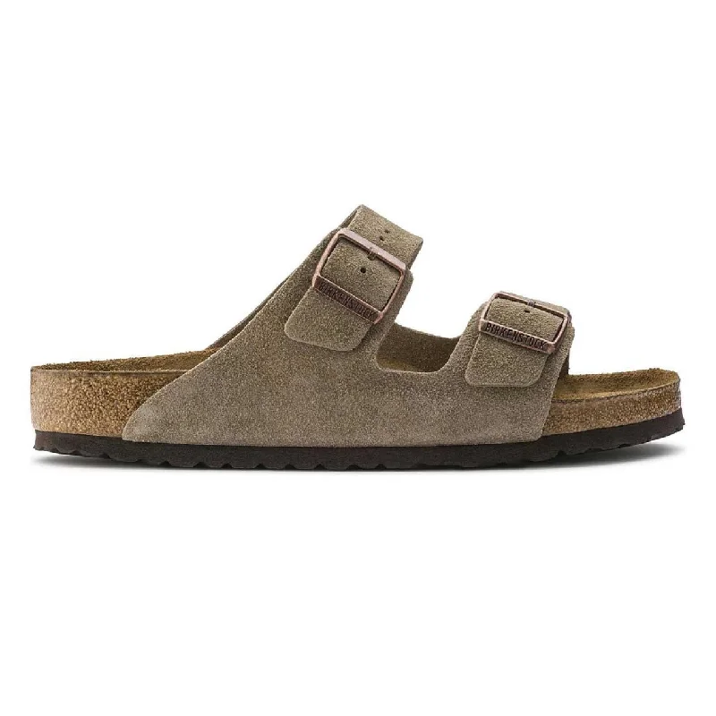 Men's sandals with a rubber sole for tractionBirkenstock Men's Arizona Soft Footbed Taupe Suede