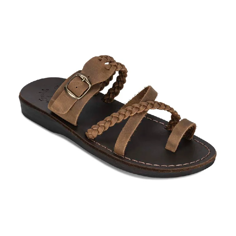 Men's sandals with a wide strap for supportMen's sandals with a wide strap for supportSophia Buckle - Leather Braided Slide Sandal | Oiled Brown