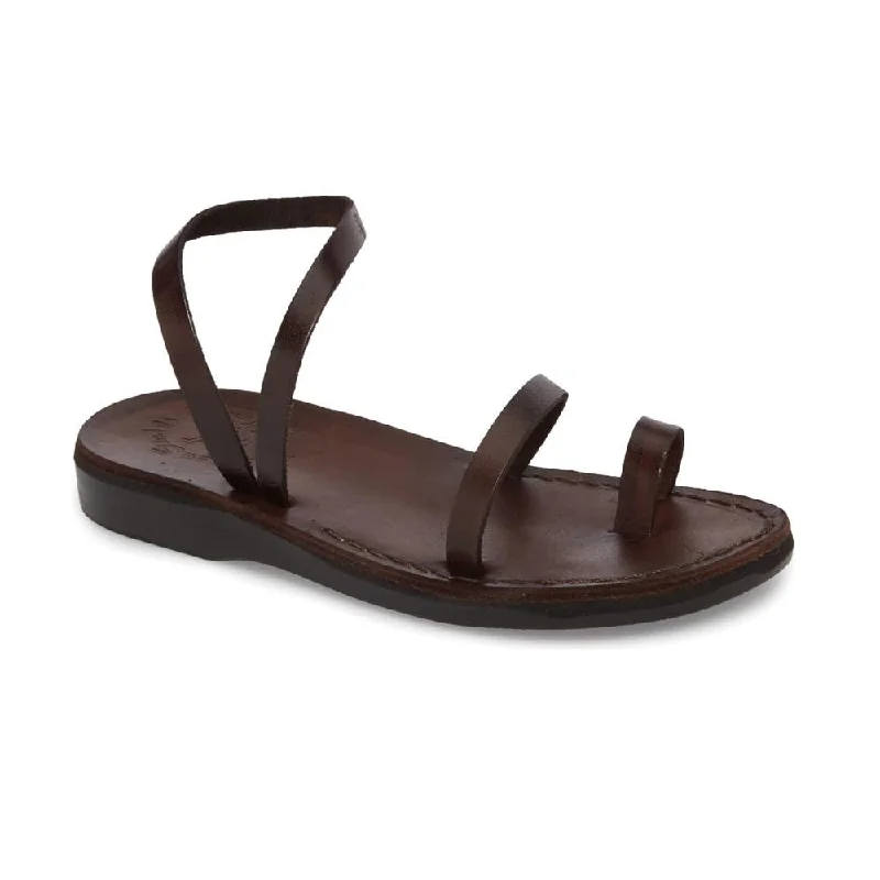 Waterproof men's sandals for water activitiesElla - Leather Ankle Strap Flat Sandal | Brown
