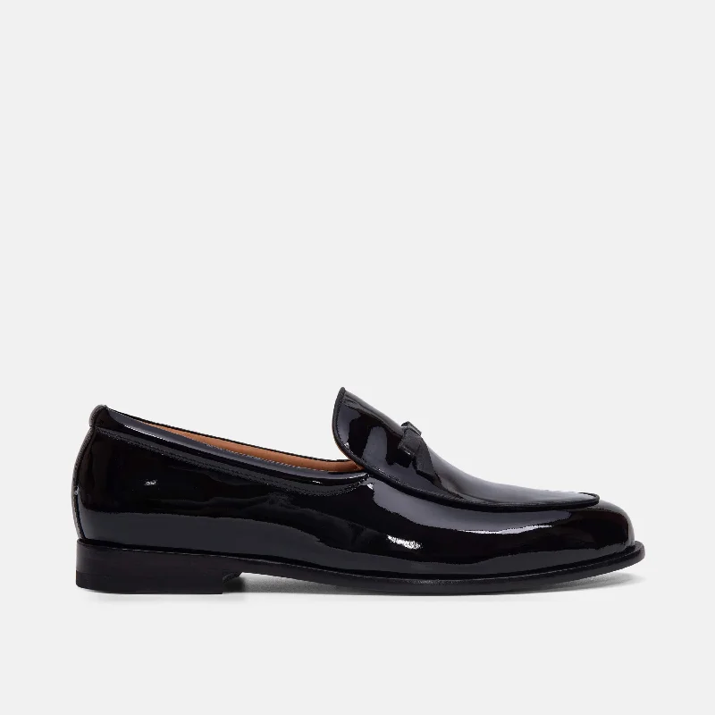 Men's loafers with a cushioned footbedOdell Black Patent Leather Belgian Loafers