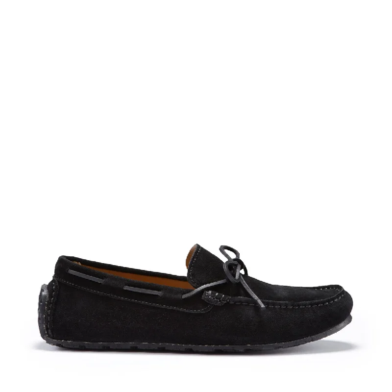 Men's loafers with a moc - toe designTyre Sole Laced Driving Loafers, black suede