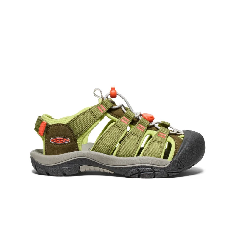 Men's sandals with a perforated leather upper for ventilationBig Kids' Newport Boundless Sandal  |  Dark Olive/Scarlet Ibis