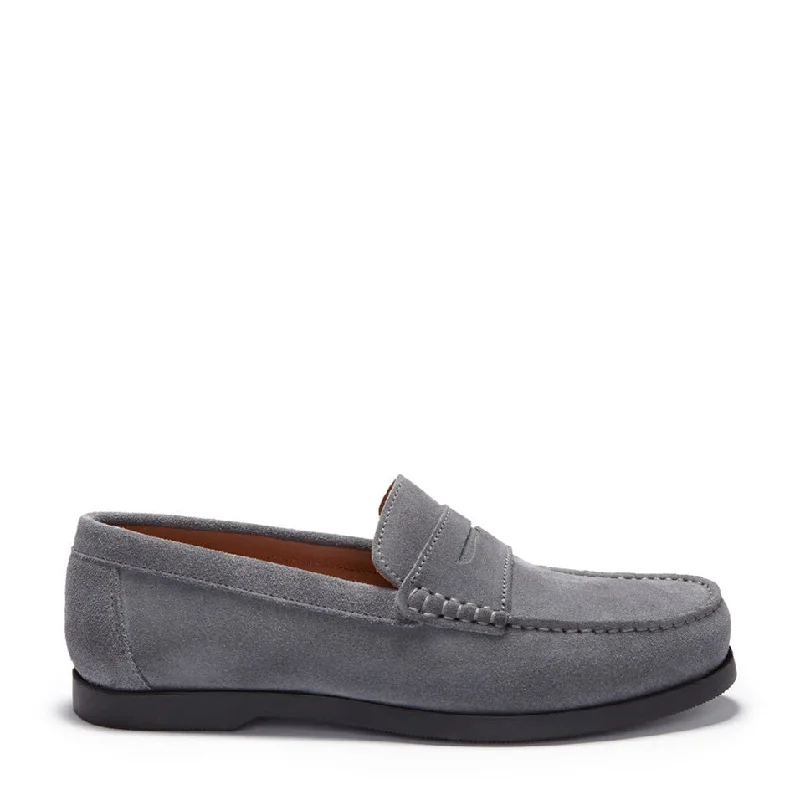 Men's loafers with a perforated leather upper for ventilation Men's loafers with a leather lining for comfortBoat Loafers, slate grey suede