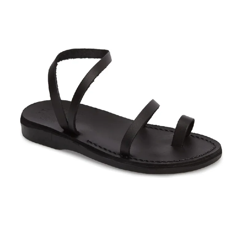 Men's sandals with a pointed toe for a stylish lookElla - Leather Ankle Strap Flat Sandal | Black Men's sandals with a pointed toe for a stylish lookElla - Leather Ankle Strap Flat Sandal | Black