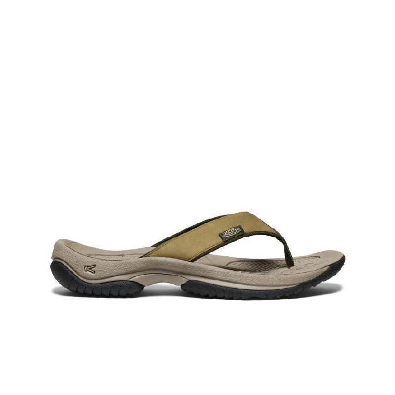 Men's sandals with a cushioned footbedMen's Kona Leather Flip-Flop  |  Martini Olive/Forest Night
