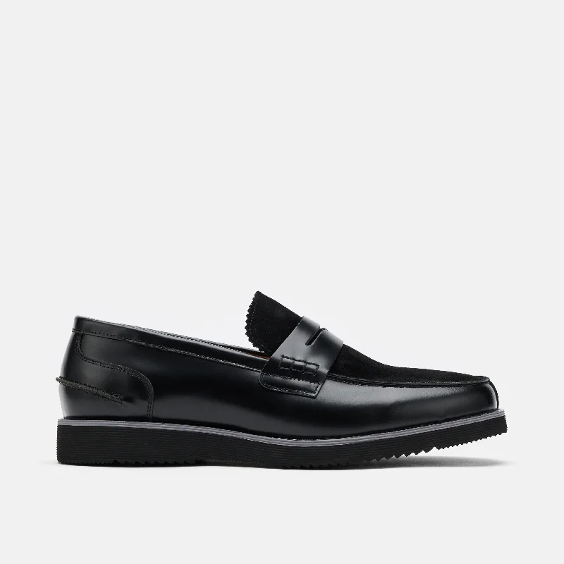 Men's loafers with a pointed toe for a stylish appearance Men's loafers with a flexible sole for easy movementAbe Black Leather Penny Loafers