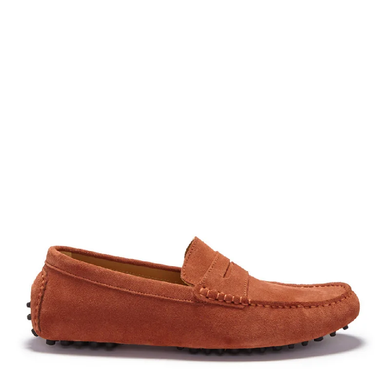 Men's loafers with a perforated leather upper for ventilation Men's loafers with a removable insole for cleaningPenny Driving Loafers, rust suede