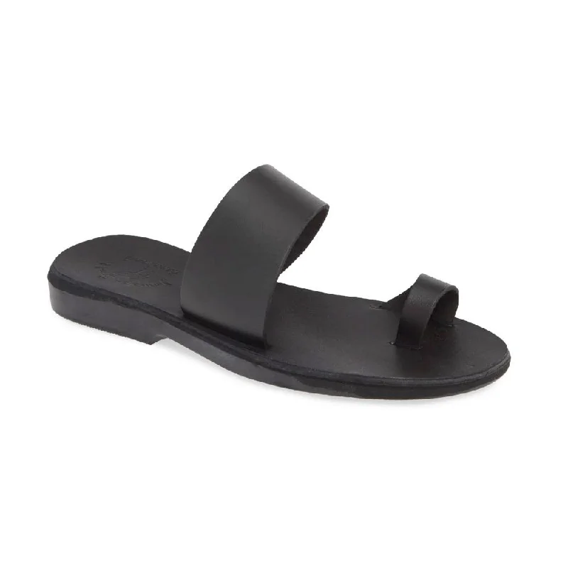 Men's sandals with a decorative buckle or charmAbra - Leather Toe Loop Sandal | Black Men's sandals with a decorative buckle or charmAbra - Leather Toe Loop Sandal | Black