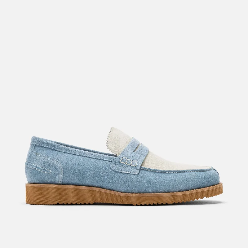 Men's loafers with a moc - toe design Men's loafers with a cushioned footbedAbe Baby Blue Suede Penny Loafers