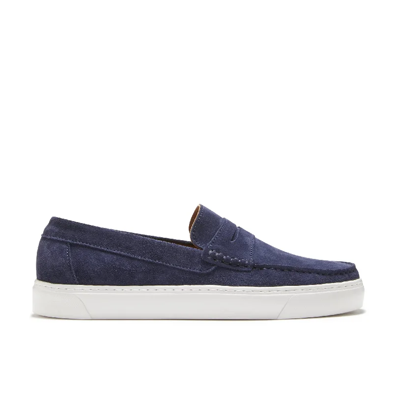 Men's loafers with a perforated leather upper for ventilation Men's loafers with a leather lining for comfortSlip-on Sneaker Loafers, navy blue suede