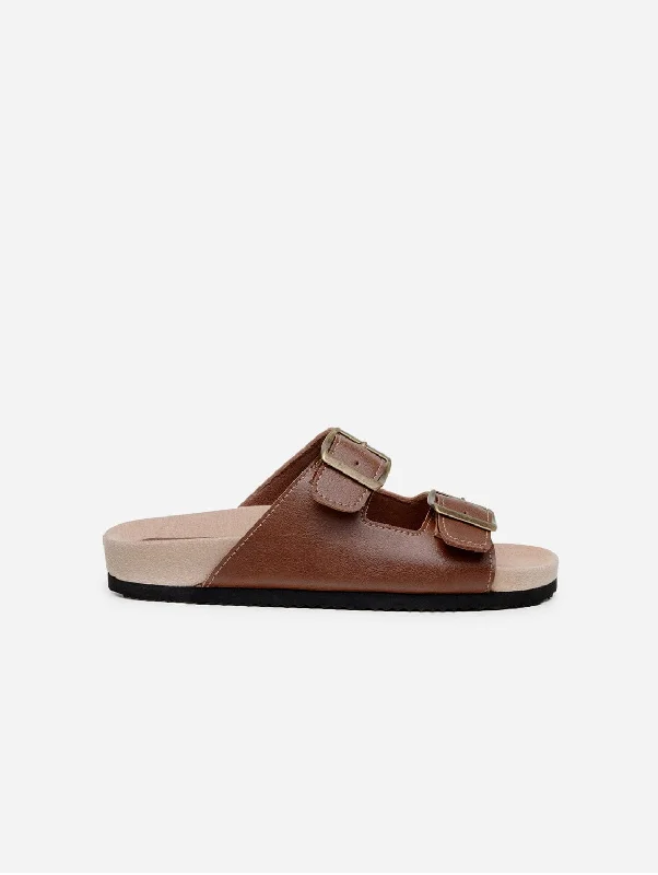 Men's sandals with a pointed toe for a stylish lookTruda Unisex Vegan Leather Two-Strap Sandals | Chestnut Brown