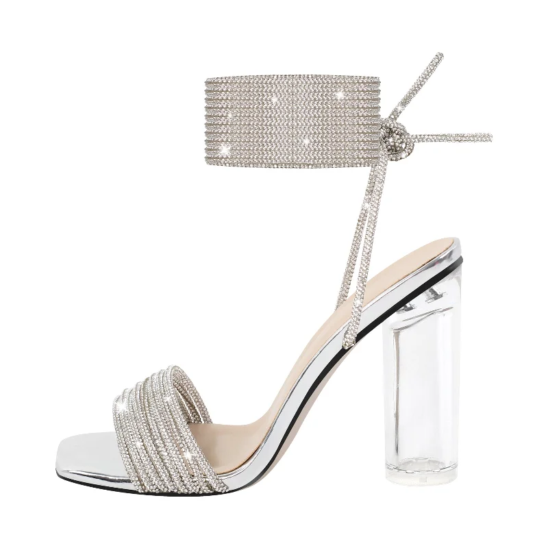 Men's sandals with a buckle closure Men's sandals with a buckle closure Strap Rhinestone Clear Chunky Heel Lace-up Sandals