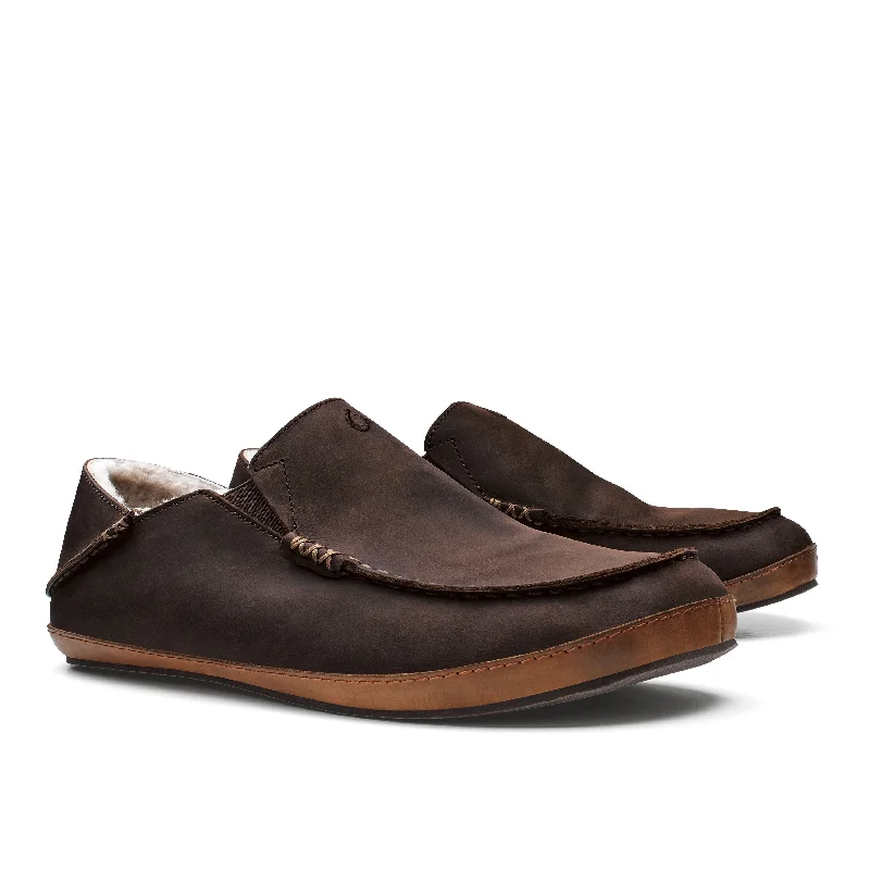 Men's slippers with a leather sole for a classic look Moloa Slipper - Dark Wood - Men's