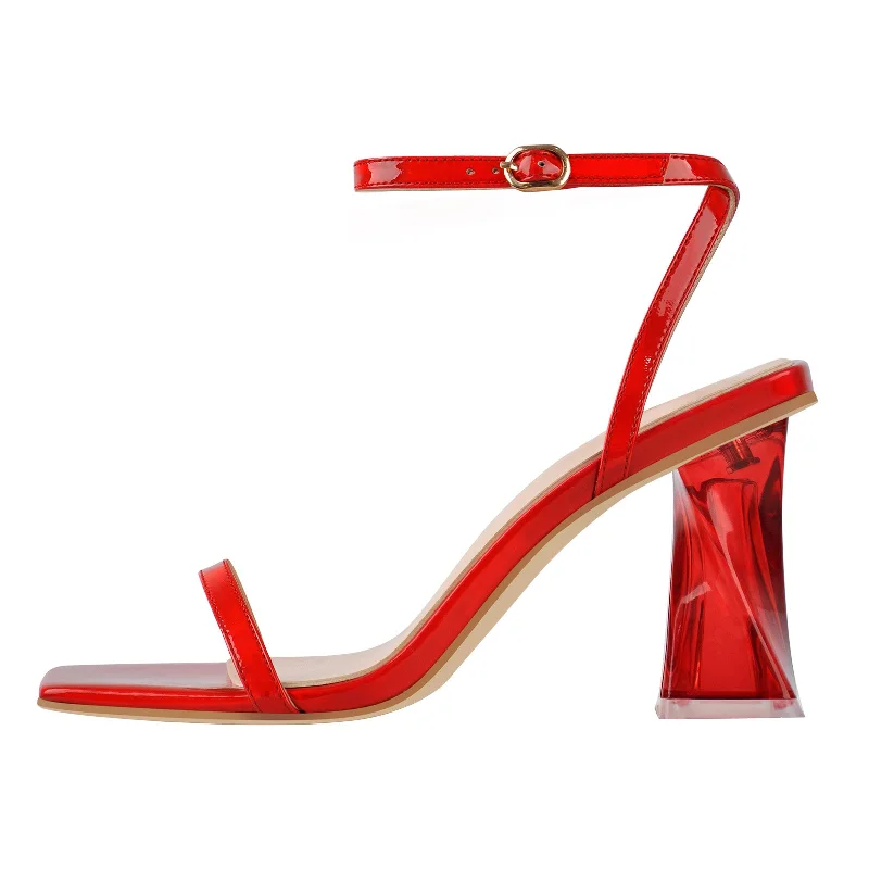 Men's sandals with a decorative buckle or charm Men's sandals with a decorative buckle or charm Square Open Toe High Heels Red Sandals