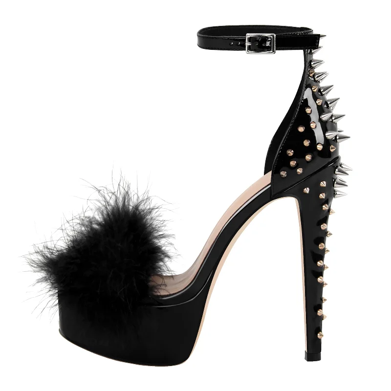 Men's sandals with a flexible sole for easy movement Men's sandals with a flexible sole for easy movement Fur Platform Rivet Ankle Strap Stiletto Sandals