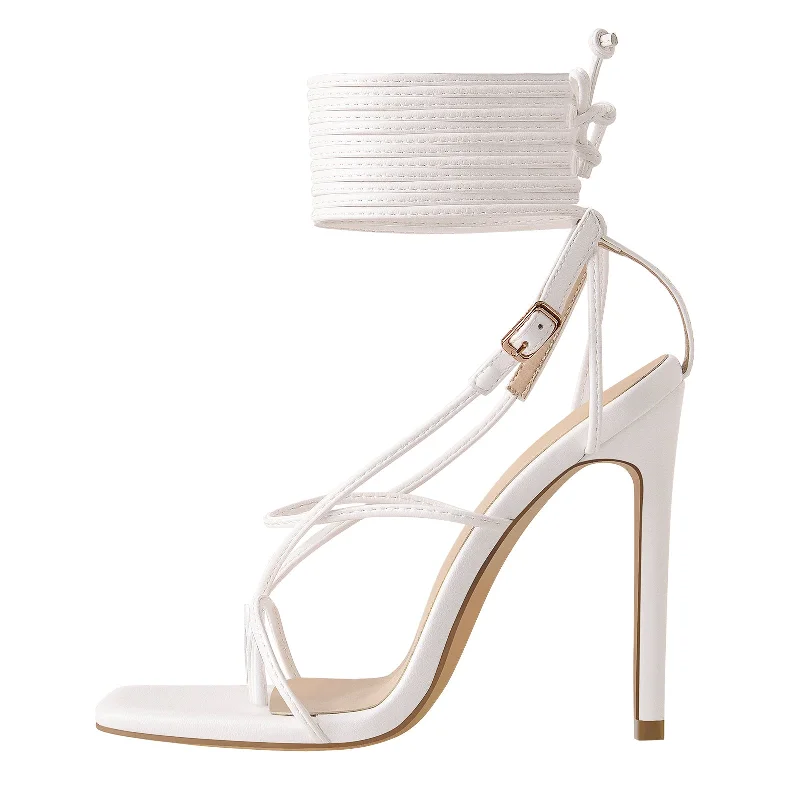 Men's sandals with a perforated leather upper for ventilation Men's sandals with a perforated leather upper for ventilation White Square Toe Ankle Strap Stiletto High Heel Sandals