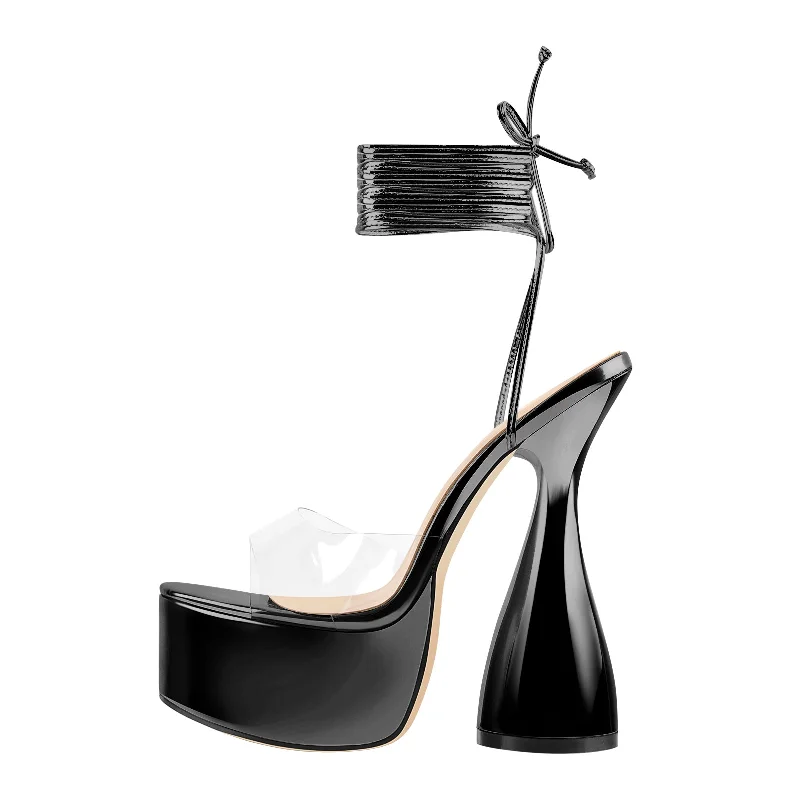 Men's sandals with a padded heel Men's sandals with a padded heel Black Platform Lace up Chunky High Heel Sandals