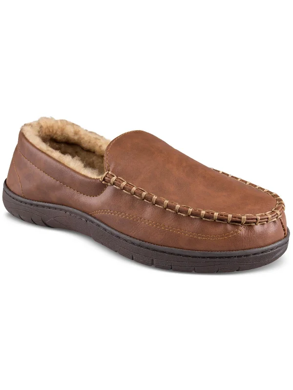 Men's slippers with a memory foam insole Mens Faux Leather Slip On Loafer Slippers