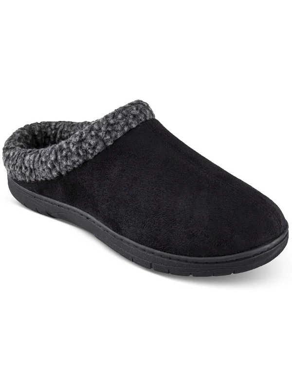 Men's slippers with a logo patch on the side Mens Faux Suede Slip On Loafer Slippers