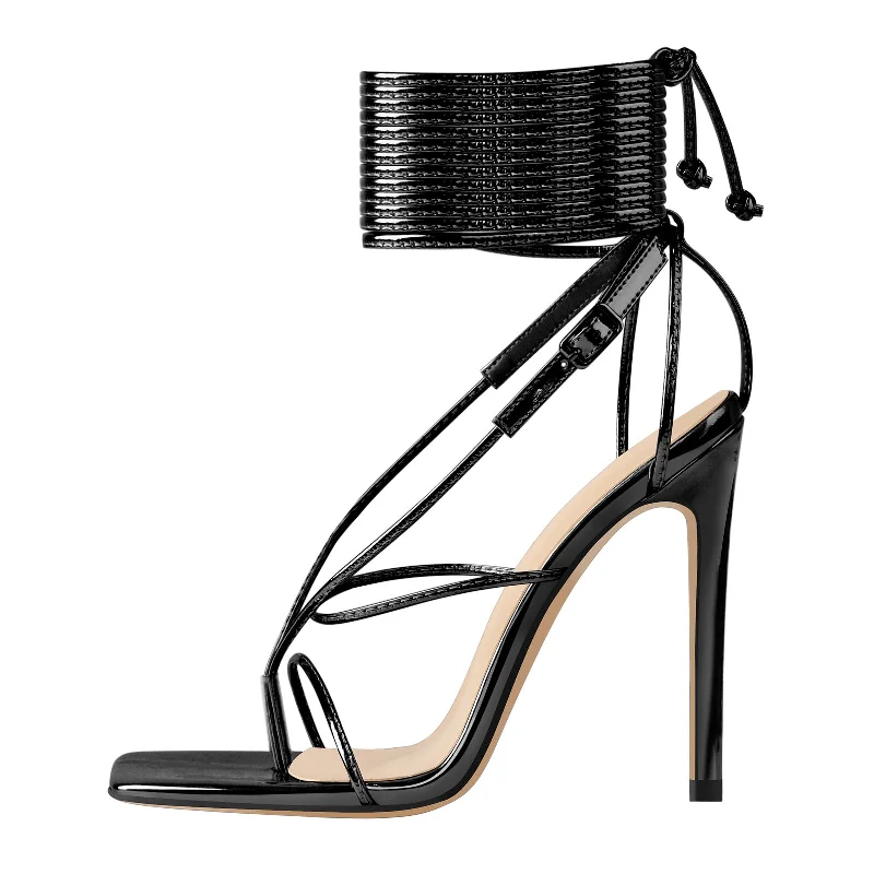Men's sandals with a contrast stitching detail Men's sandals with a contrast stitching detail Black Square Toe Strap High Heel Stiletto Sandals