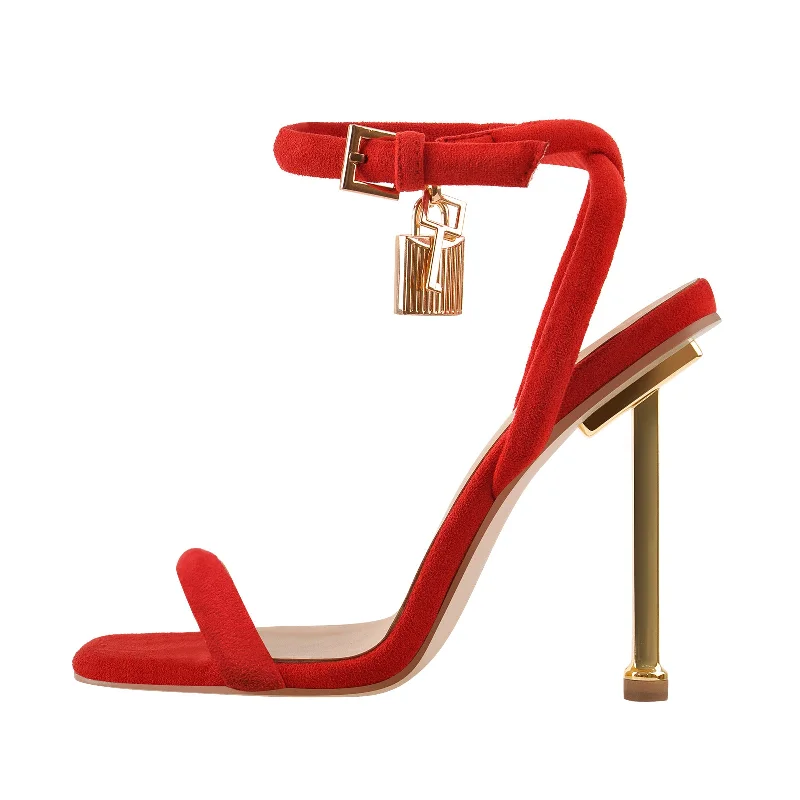 Men's sandals with a durable outer sole Men's sandals with a durable outer sole Red Suede Ankle Strap Square Toe Stilettos Metal Heel Sandals