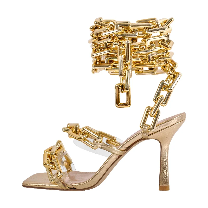 Men's sandals with a toe post design Men's sandals with a toe post design Gold Square Toe Metal Chain Lace-up Stiletto Sandals
