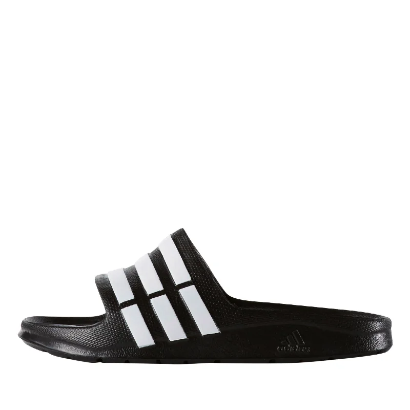 Men's slippers with a rubber sole for outdoor use adidas Unisex-Kinder Duramo Slide Flache Hausschuhe, Schwarz (Black 1 / Running White Ftw / Black 1), 29 EU (11 Kinder UK)