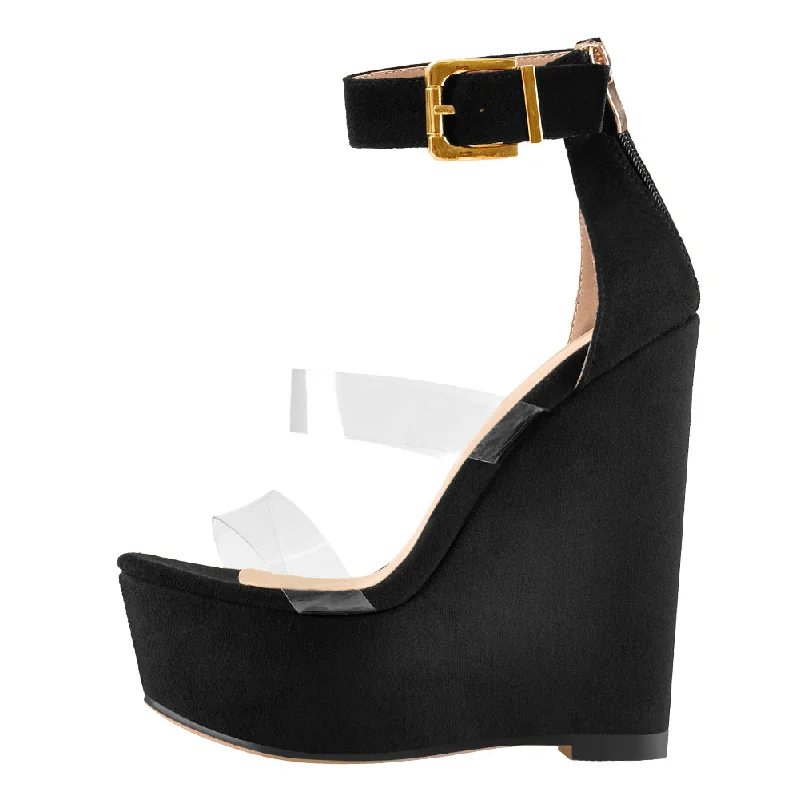 Men's sandals with a removable insole for cleaning Men's sandals with a removable insole for cleaning Suede Platform Transparent Strap Ankle Buckle Strap Wedge High Heels Sandals