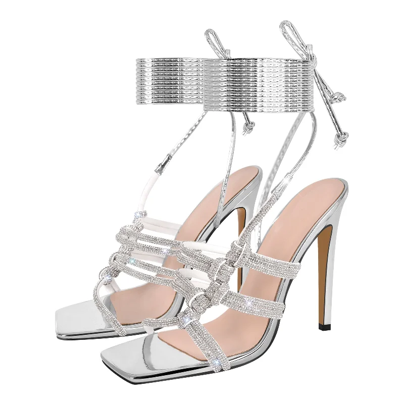 Men's sandals with a flexible sole for easy movement Men's sandals with a flexible sole for easy movement Rhinestone Square Toe Stiletto Ankle Strap Sandals