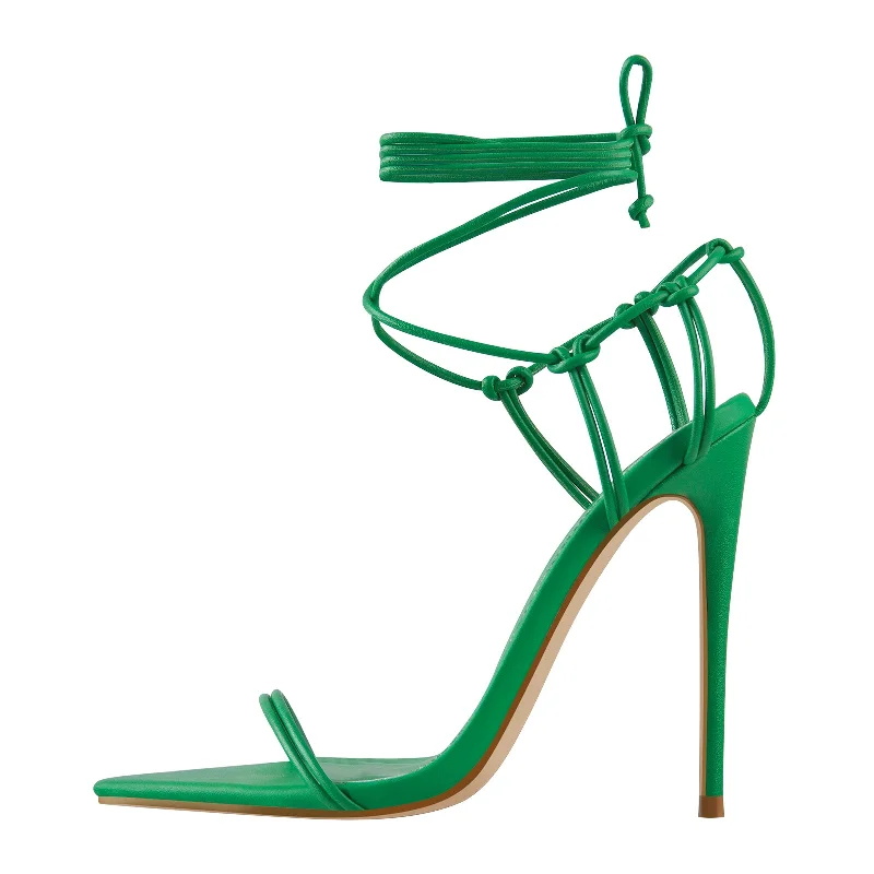 Men's sandals with a decorative buckle or charm Men's sandals with a decorative buckle or charm Pointed Toe Lace Up Strap High Heel Sandals