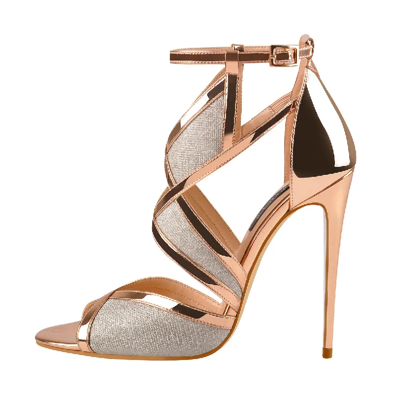 Men's sandals with a pointed toe for a stylish look Men's sandals with a pointed toe for a stylish look Champagne Gold Metallic Luster Glitter Cut Out Sandals