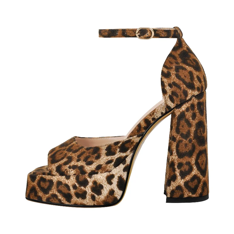 Men's sandals with a decorative buckle or charm Men's sandals with a decorative buckle or charm Leopard Platform Ankle Strap Chunky Heel Sandals