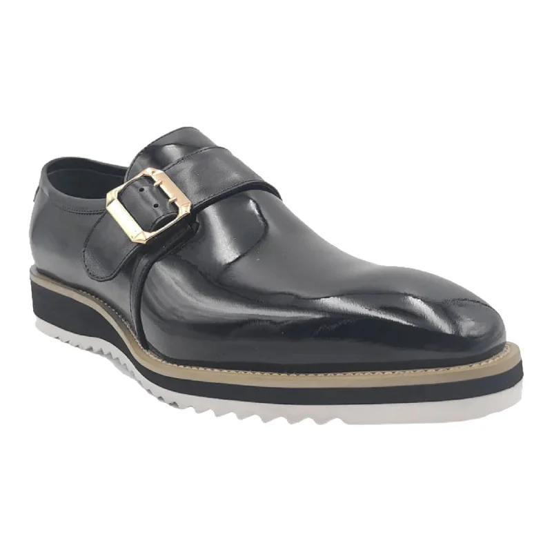 Men's formal shoes with a contrast stitching detail CARRUCCI: Patent Leather Monk Slip On KS515-38