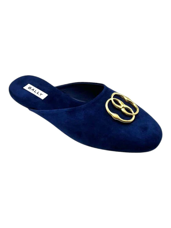 Men's slippers with a decorative pom - pom or tassel Bally Gylon 6303993 Men's Marine Suede Leather Slippers