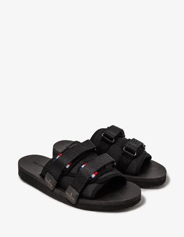 Men's sandals with a toe post designMoncler Black Slideworks Sandals