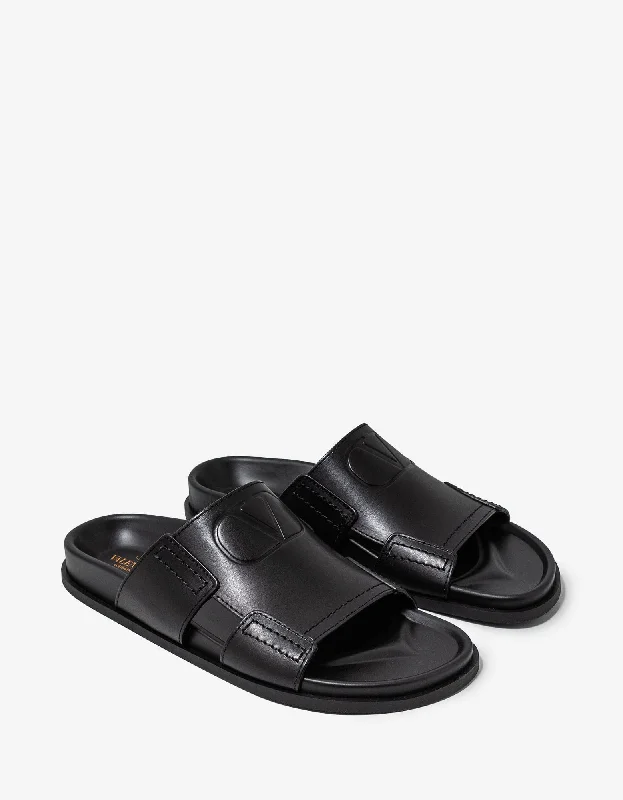 Men's sandals with a toe post designValentino Garavani Black VLogo Leather Sandals