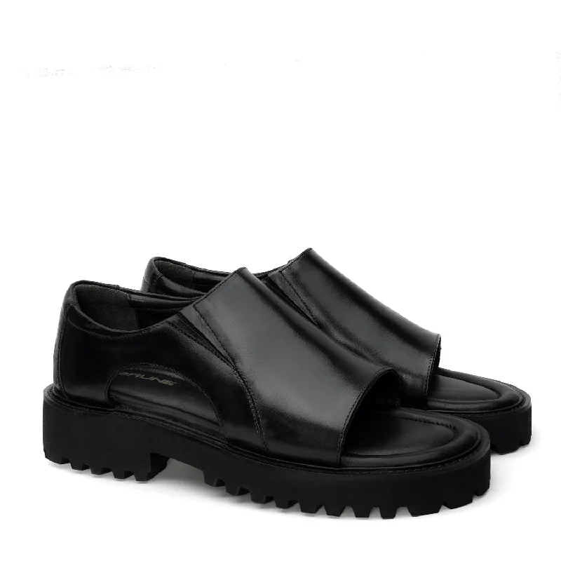 Men's sandals with a shock - absorbing insoleChunky Sole Black Open Toe Sandals