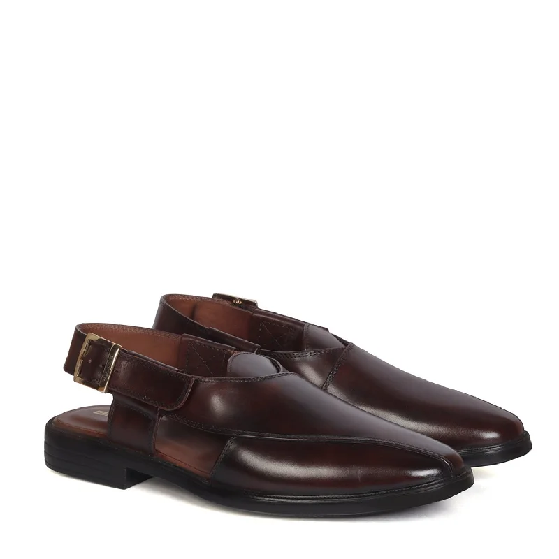 Men's sandals with a stretchy strap for a better fitPeshawari Sandals for Men Cross Design Light Weight Dark Brown Leather Men's sandals with a stretchy strap for a better fitPeshawari Sandals for Men Cross Design Light Weight Dark Brown Leather