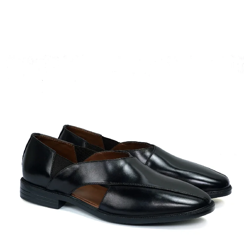 Men's sandals with a decorative buckle or charmExtra Light Weight Peshawari Sandals in Genuine Black Leather