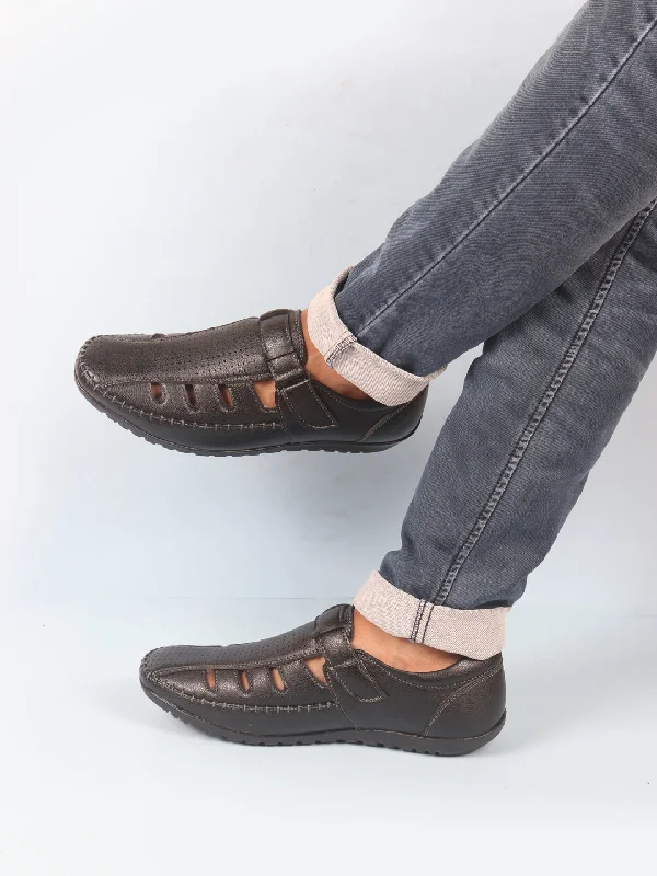 Men's sandals with a leather lining for comfortMen Black Laser Cut Perforated Shoe Style Roman Sandal|Adujstable Hook & Loop Stitched Pull On Sandal Men's sandals with a leather lining for comfortMen Black Laser Cut Perforated Shoe Style Roman Sandal|Adujstable Hook & Loop Stitched Pull On Sandal