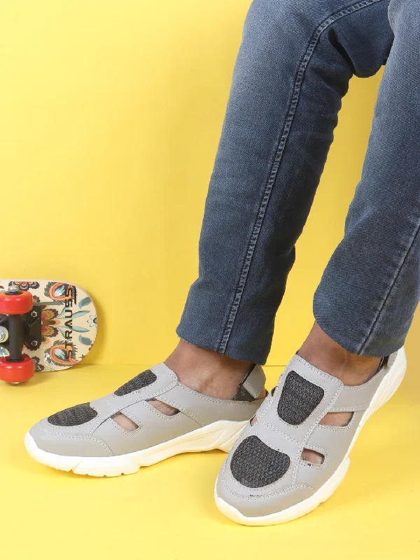 Flip - flop style men's sandals for beach wearMen Grey Hook and Loop Breathable Back Strap Ultra Lightweight Sports Shoe Style Sandals Flip - flop style men's sandals for beach wearMen Grey Hook and Loop Breathable Back Strap Ultra Lightweight Sports Shoe Style Sandals