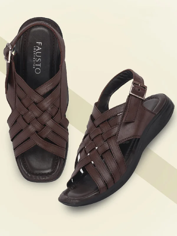 Men's leather sandals with an adjustable strapMen's leather sandals with an adjustable strapMen Brown Buckle Criss Cross Strap Leather Sandals