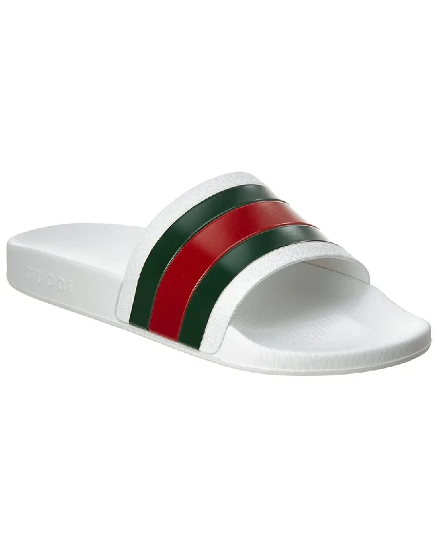 Men's sandals with a contrast stitching detailGucci Web Rubber Slide Sandal