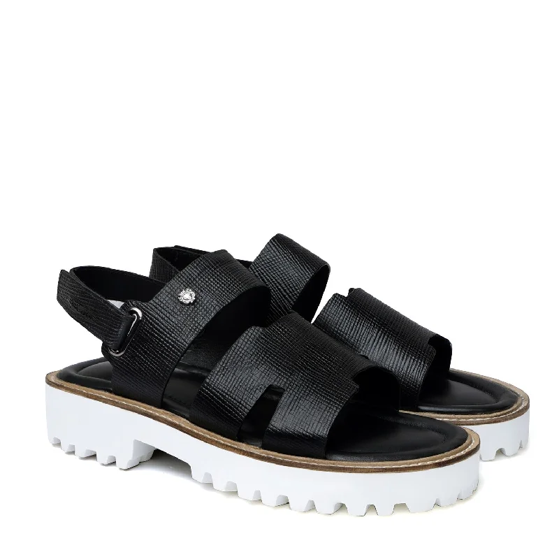 Waterproof men's sandals for water activitiesLight Weight Chunky Sole Sandal in Saffiano Black Leather Waterproof men's sandals for water activitiesLight Weight Chunky Sole Sandal in Saffiano Black Leather
