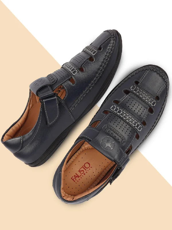 Men's sandals with a durable outer soleMen Blue Stitched Design Roman Sandals with Ankle Strap Men's sandals with a durable outer soleMen Blue Stitched Design Roman Sandals with Ankle Strap