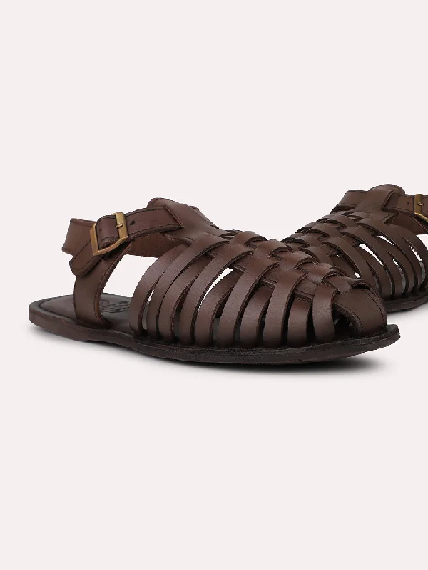 Men's sandals with a shock - absorbing insoleMen Brown Strappy Leather Casual Sandal With Buckle Men's sandals with a shock - absorbing insoleMen Brown Strappy Leather Casual Sandal With Buckle
