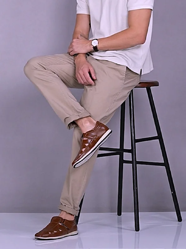 Men's leather sandals with an adjustable strapMen Tan Perforated Laser Cut Shoe Style Sandal with Ankle Strap Men's leather sandals with an adjustable strapMen Tan Perforated Laser Cut Shoe Style Sandal with Ankle Strap