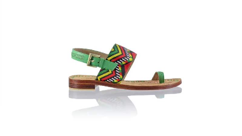 Men's sandals with a leather lining for comfortPrana 20mm Flat - Green & Rasta Zigzag Ribborn Men's sandals with a leather lining for comfortPrana 20mm Flat - Green & Rasta Zigzag Ribborn