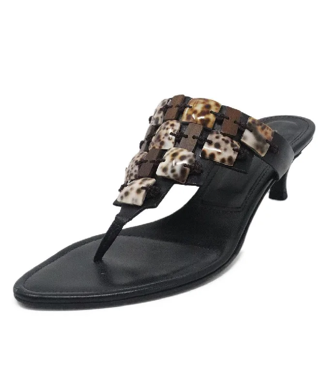 Men's sandals with a cushioned footbedSergio Rossi Black Leather & Brown Shell Sandals sz 10 Men's sandals with a cushioned footbedSergio Rossi Black Leather & Brown Shell Sandals sz 10